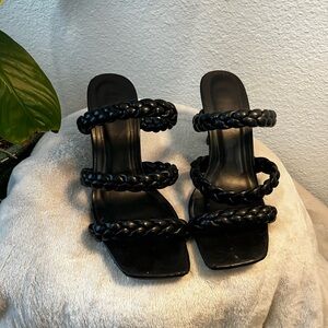 Backless Black Braided Kitten Heel Size 7